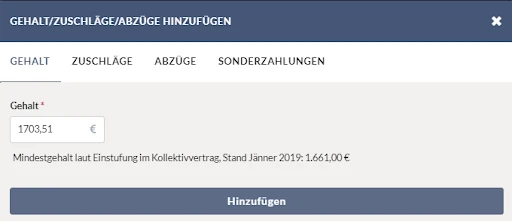 Eingabefenster in Lohnbot für aliquotiertes Gesamtgehalt bei Stundenwechsel