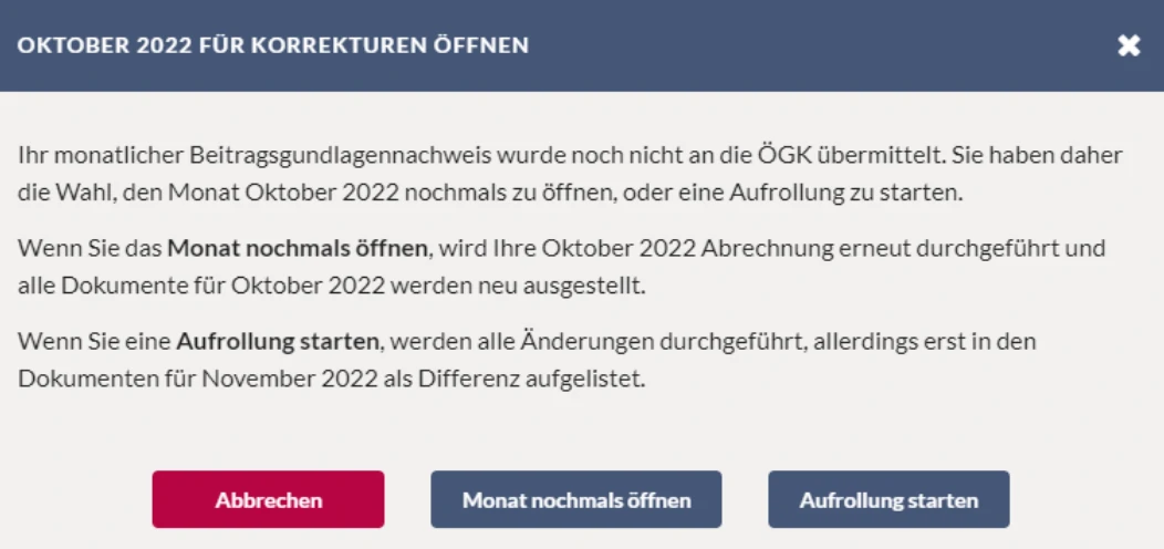 Beispiel für das Dialogfenster zur Öffnung von Korrekturen