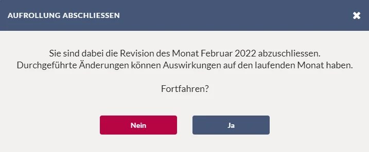 Dialog zum Abschließen der Aufrollung