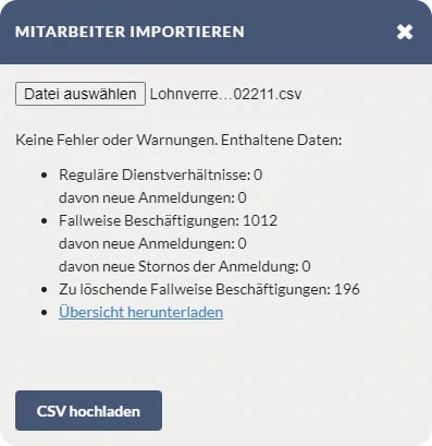 Dialog für Datenimport für Mitarbeitende